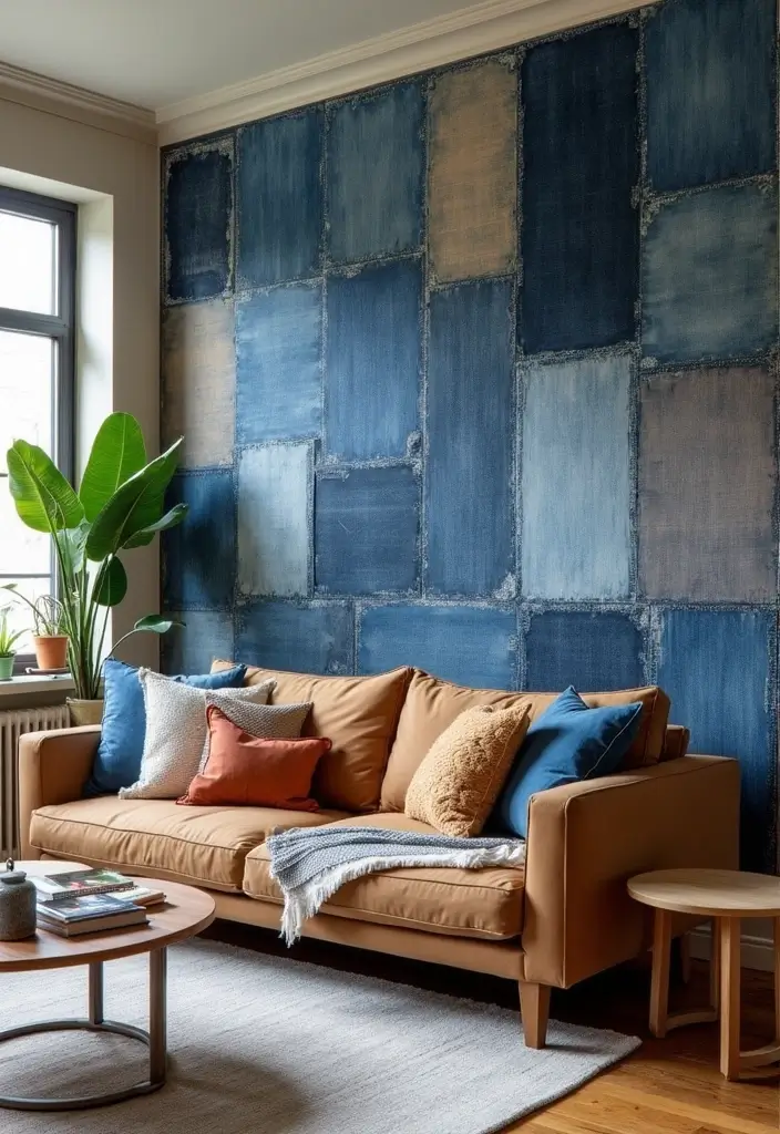 25+ Accent Wall Ideas That Transform Any Space - 14. Recycled Denim Panels