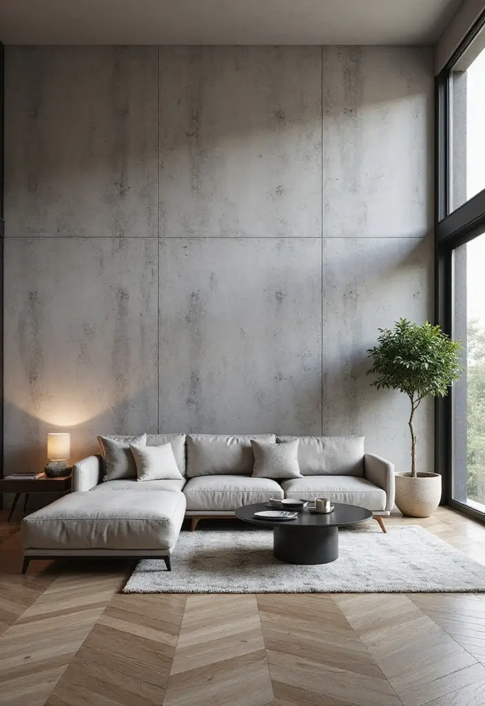 25+ Accent Wall Ideas That Transform Any Space - 19. Concrete Accent Wall