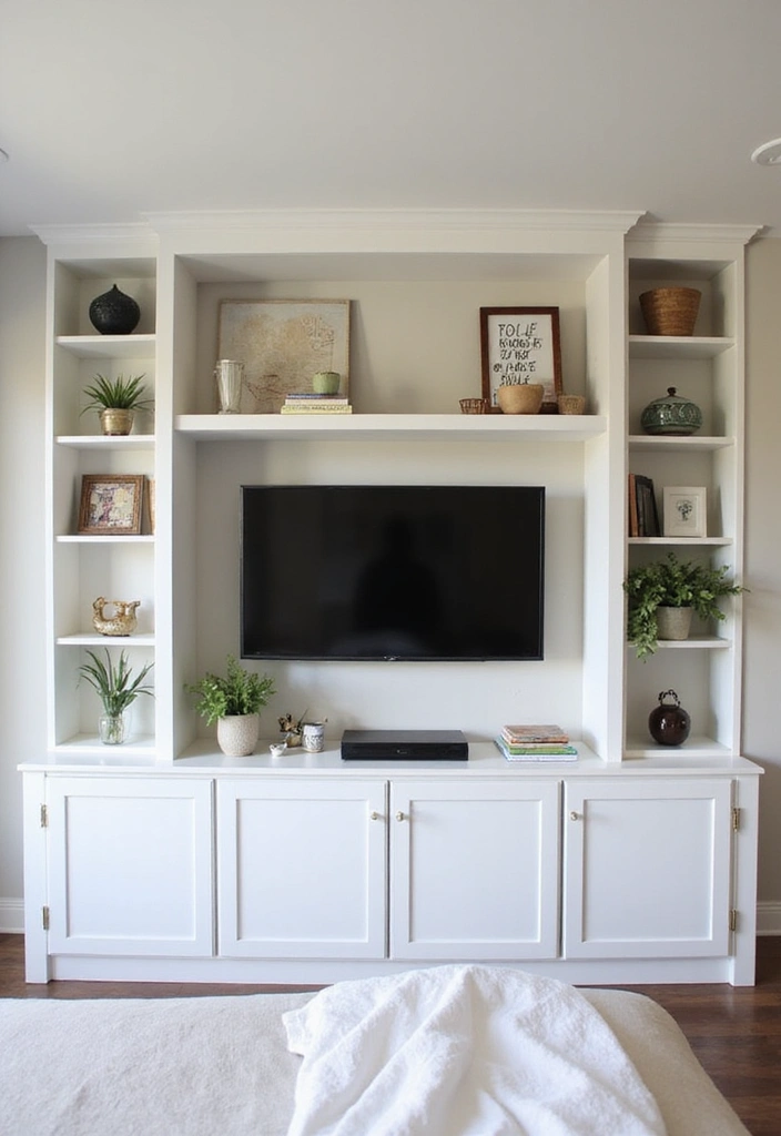 25+ Bedroom TV Wall Ideas for Sleek Interiors - 11. DIY Built-in Shelves for TV