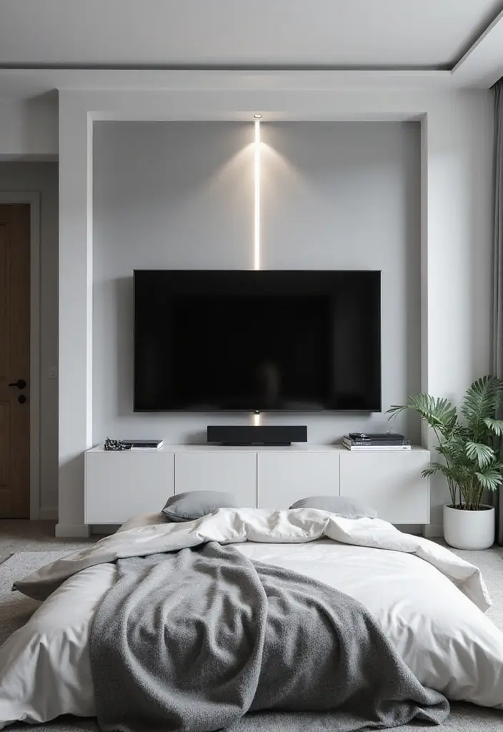25+ Bedroom TV Wall Ideas for Sleek Interiors - 12. Monochrome TV Wall Design