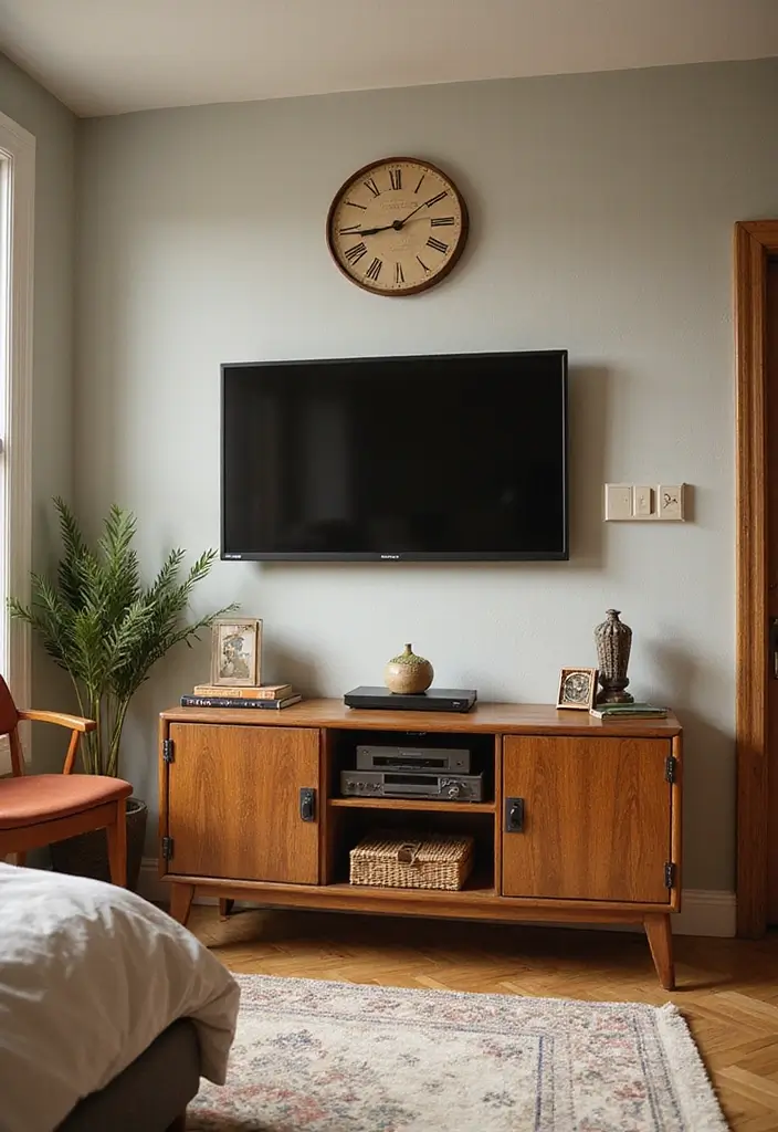 25+ Bedroom TV Wall Ideas for Sleek Interiors - 16. Vintage-Inspired TV Wall