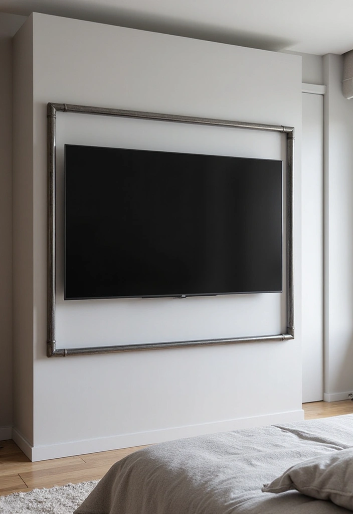 25+ Bedroom TV Wall Ideas for Sleek Interiors - 17. Sleek Metal Frame TV Wall