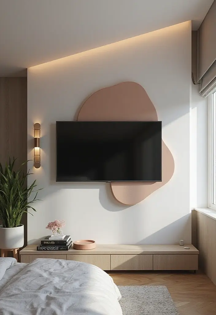 25+ Bedroom TV Wall Ideas for Sleek Interiors - 23. Geometric Shapes TV Wall