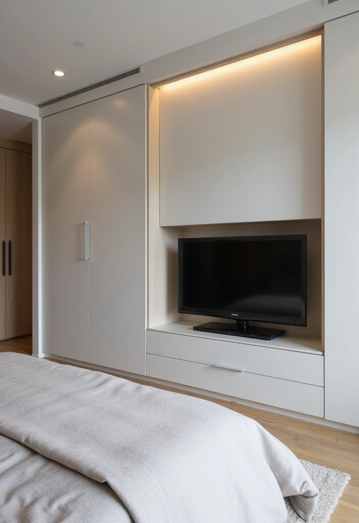 25+ Bedroom TV Wall Ideas for Sleek Interiors - 5. Concealed TV with Sliding Panels