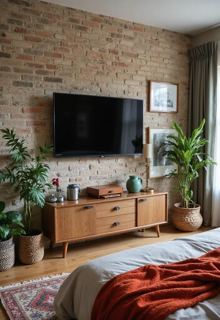 25+ Bedroom TV Wall Ideas for Sleek Interiors - 8. Eclectic Boho TV Wall