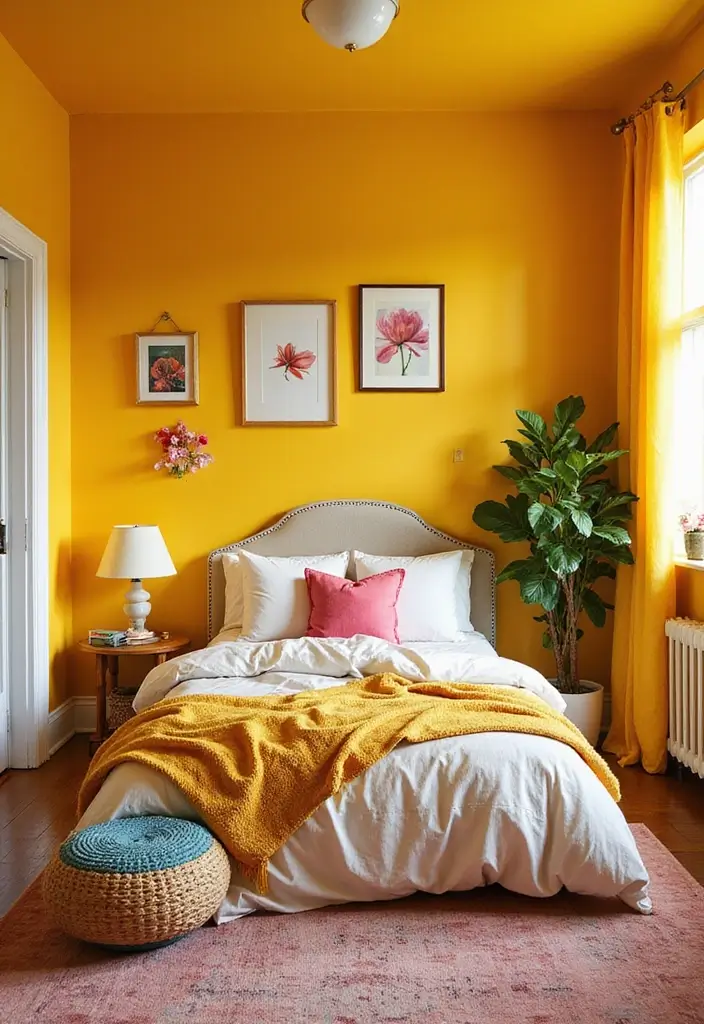 25+ Bedroom Wall Colors for a Cozy and Stylish Space - 13. Golden Yellow: Bright and Cheerful