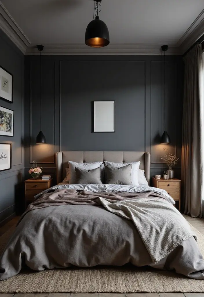 25+ Bedroom Wall Colors for a Cozy and Stylish Space - 14. Charcoal Gray: Sophisticated Depth