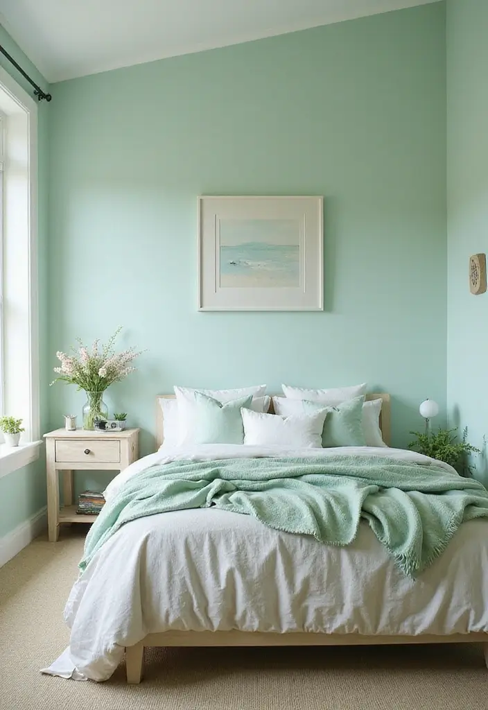 25+ Bedroom Wall Colors for a Cozy and Stylish Space - 16. Seafoam Green: Soft and Refreshing