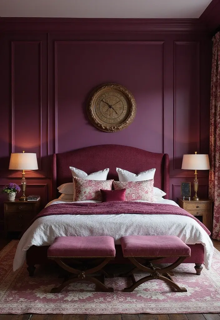 25+ Bedroom Wall Colors for a Cozy and Stylish Space - 17. Rich Plum: Bold Elegance