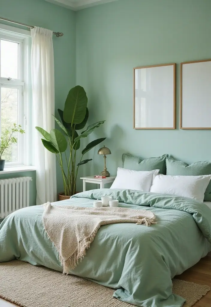 25+ Bedroom Wall Colors for a Cozy and Stylish Space - 20. Soft Mint: Fresh and Inviting