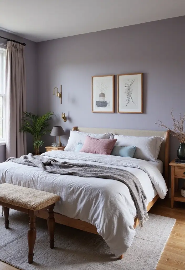 25+ Bedroom Wall Colors for a Cozy and Stylish Space - 23. Lavender Gray: Calming Harmony