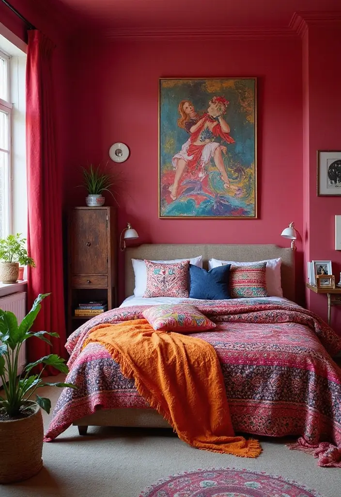 25+ Bedroom Wall Colors for a Cozy and Stylish Space - 25. Raspberry Red: Bold and Inviting