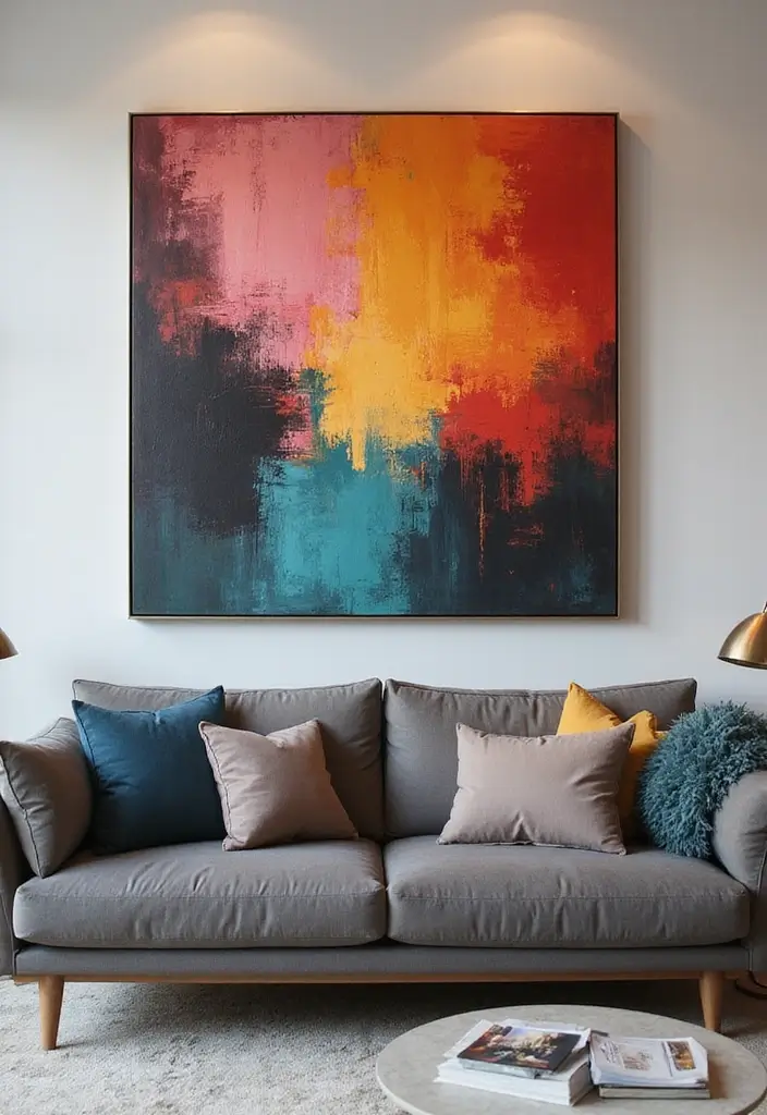 25+ Behind Couch Wall Decor Inspirations That Balance Space - 2. Statement Art Piece