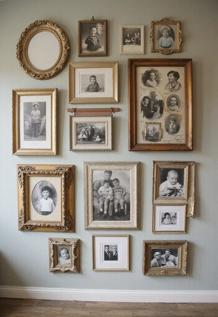 25+ Photo Wall Ideas That Make Memories Shine - 10. Vintage Frame Gallery