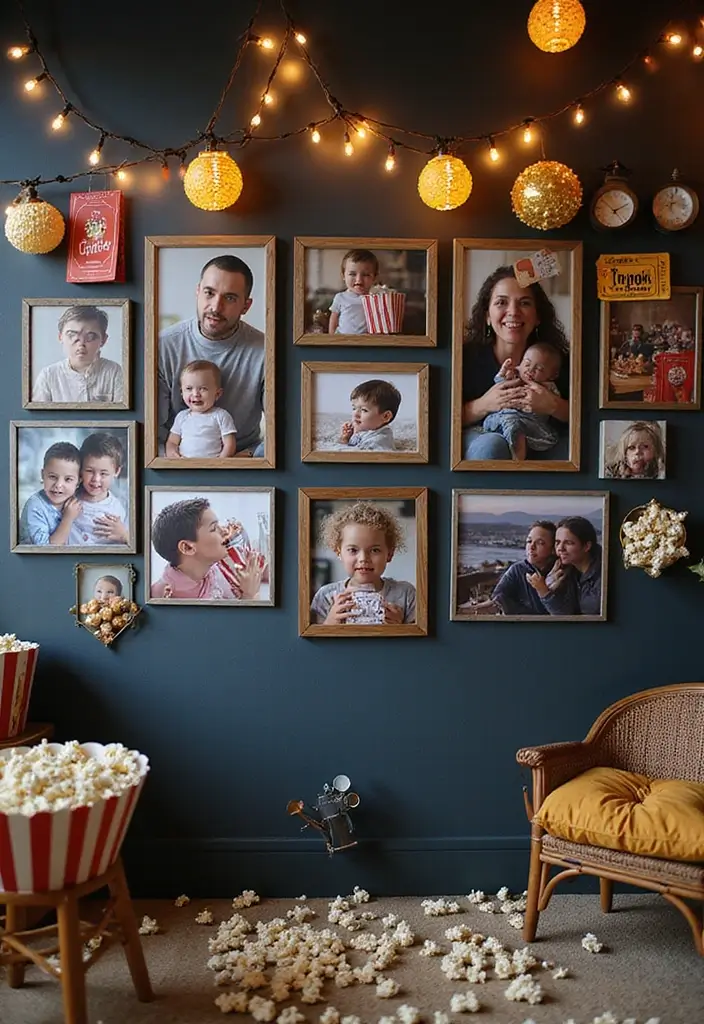 25+ Photo Wall Ideas That Make Memories Shine - 15. Family Movie Night Wall
