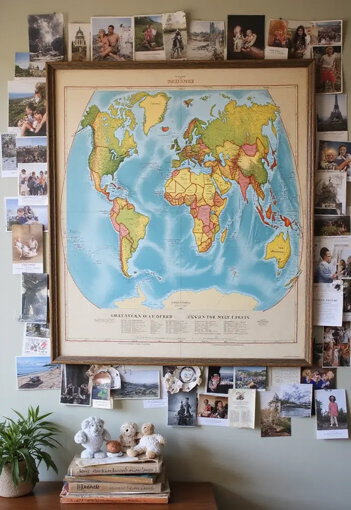 25+ Photo Wall Ideas That Make Memories Shine - 19. Adventure Scrapbook Wall