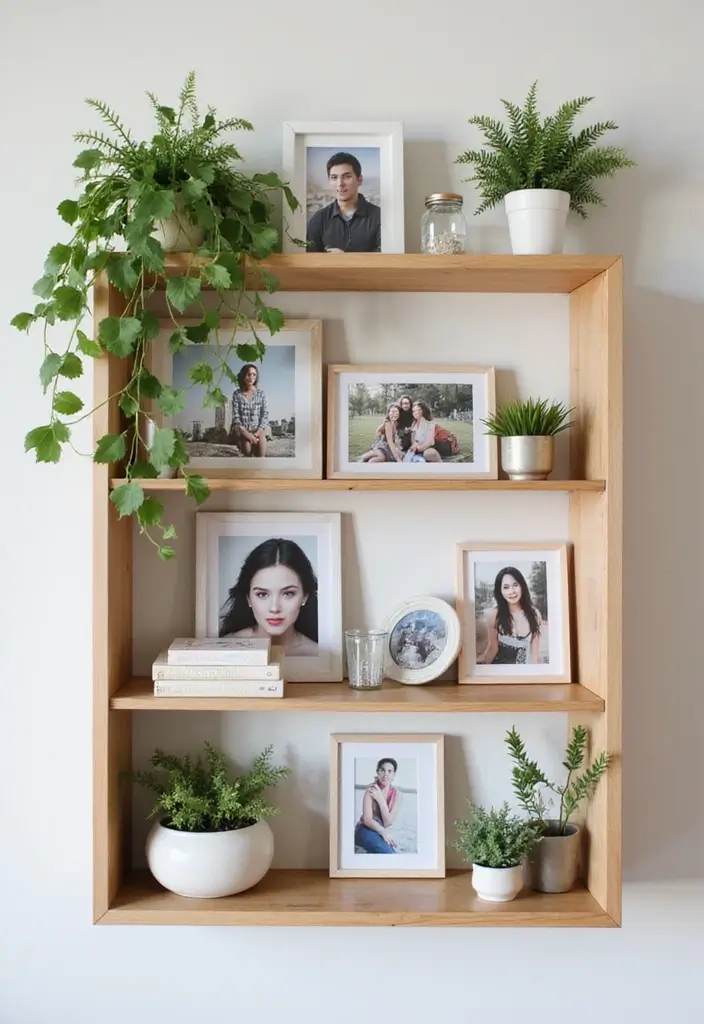 25+ Photo Wall Ideas That Make Memories Shine - 20. DIY Photo Shelf