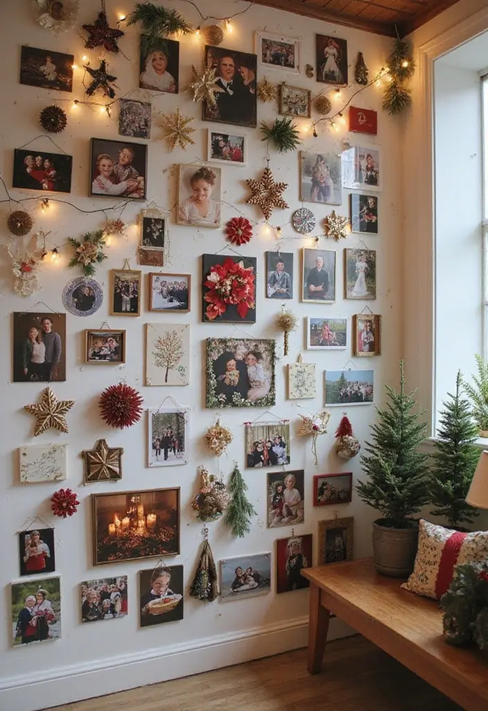 25+ Photo Wall Ideas That Make Memories Shine - 25. Holiday Memories Wall