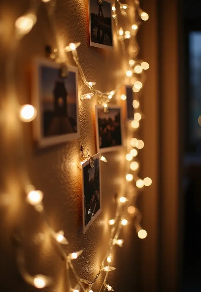 25+ Photo Wall Ideas That Make Memories Shine - 5. Magical String Light Display