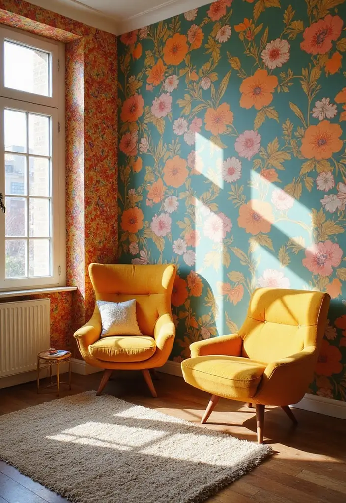 25+ Wall Texture Ideas That Transform Your Interiors - 22. Retro Wallpaper