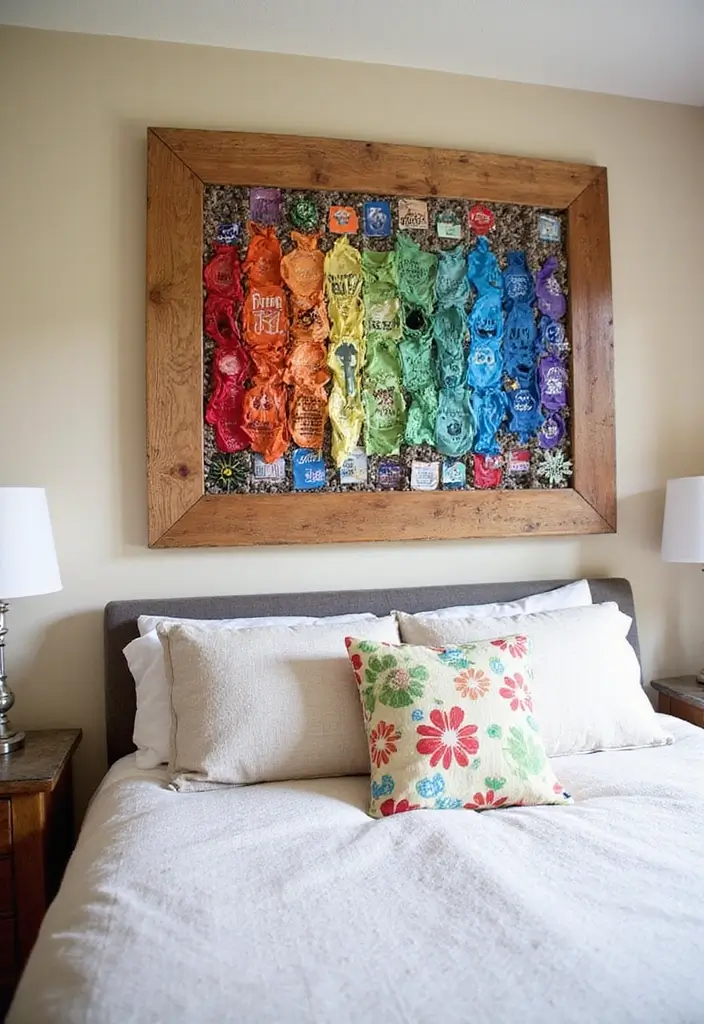 26+ Bedroom Wall Decor Ideas You’ll Love - 21. Upcycled T-Shirt Wall Art