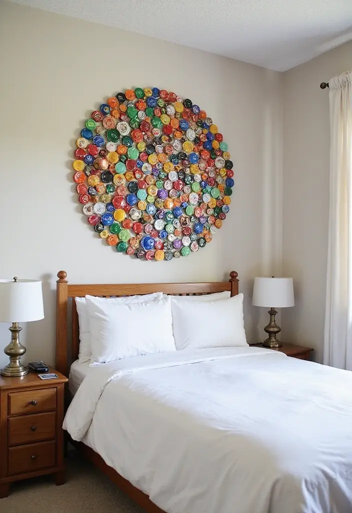 26+ Bedroom Wall Decor Ideas You’ll Love - 23. Recycled Bottle Cap Art