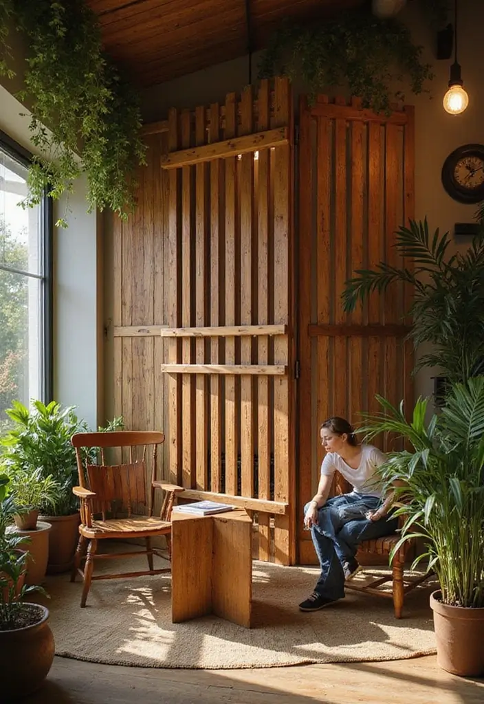 26+ Divider Wall Ideas That Define and Beautify Spaces - 1. Rustic Wooden Slat Divider