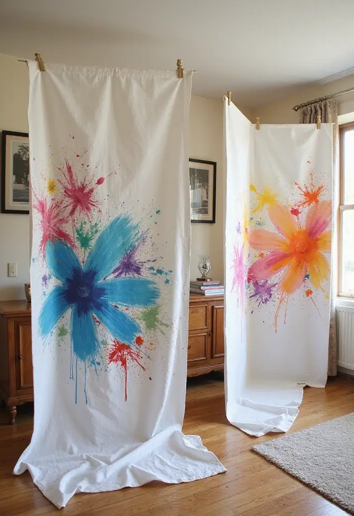 26+ Divider Wall Ideas That Define and Beautify Spaces - 15. Painted Canvas Drop Cloths