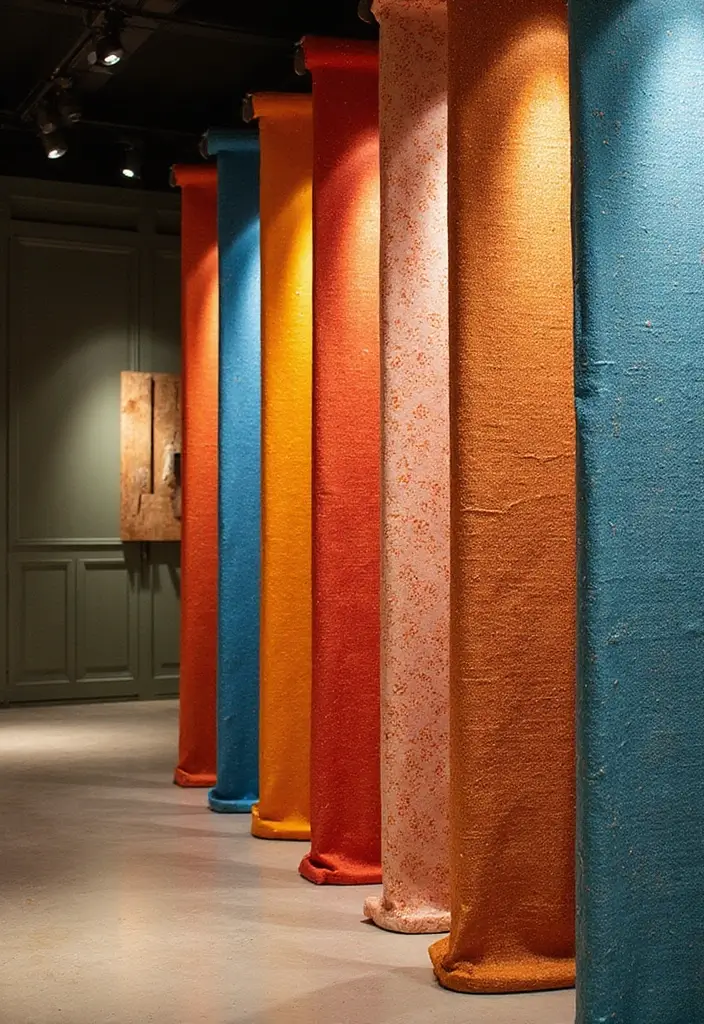 26+ Divider Wall Ideas That Define and Beautify Spaces - 2. Colorful Fabric Panels