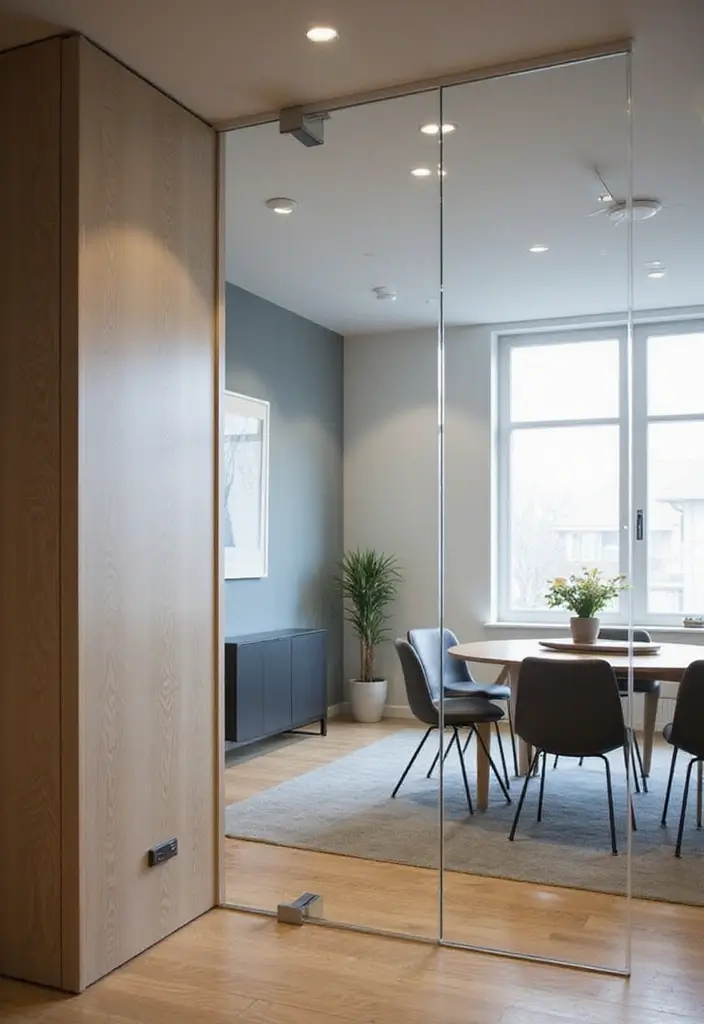 26+ Divider Wall Ideas That Define and Beautify Spaces - 26. Privacy Glass Panels