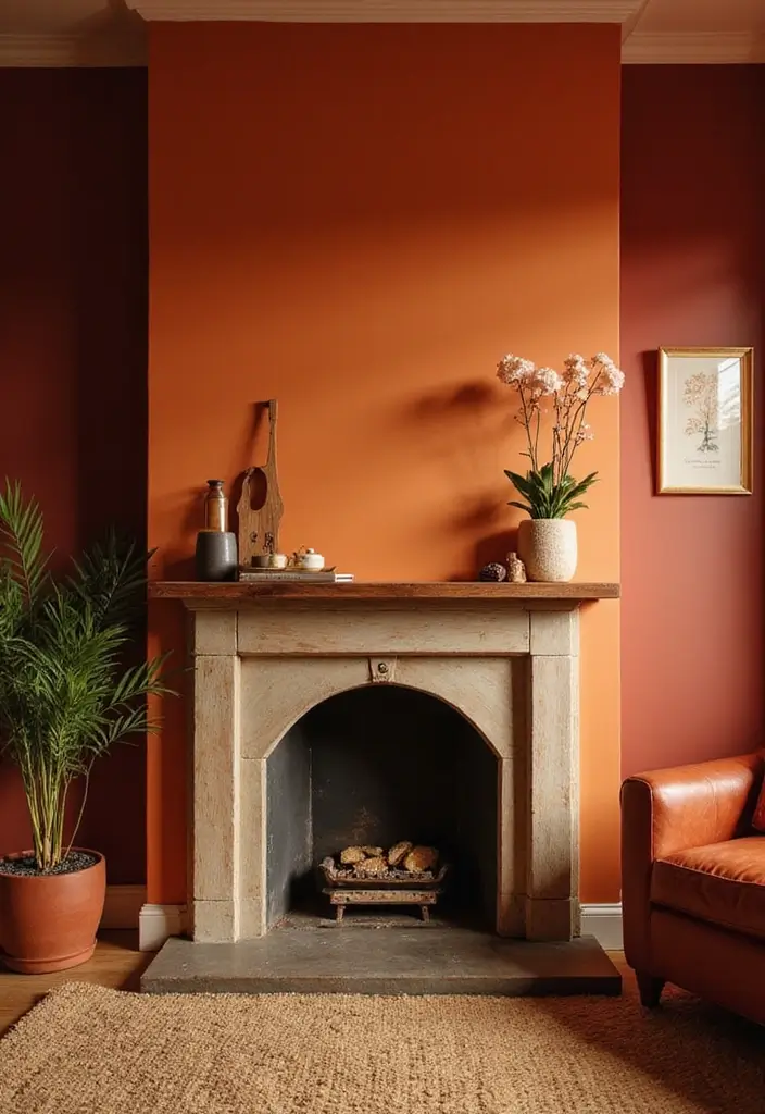 26+ Fireplace Wall Ideas That Feel Warm and Elegant - 11. Warm Color Palette