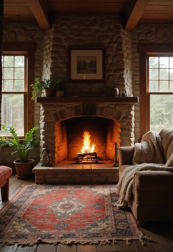 26+ Fireplace Wall Ideas That Feel Warm and Elegant - 14. Layered Textiles