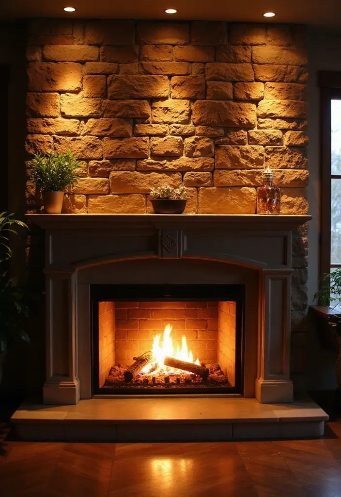 26+ Fireplace Wall Ideas That Feel Warm and Elegant - 16. Creative Lighting