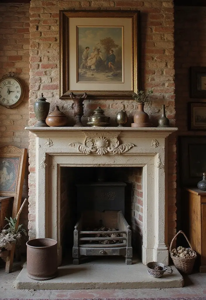 26+ Fireplace Wall Ideas That Feel Warm and Elegant - 20. Antique Finds