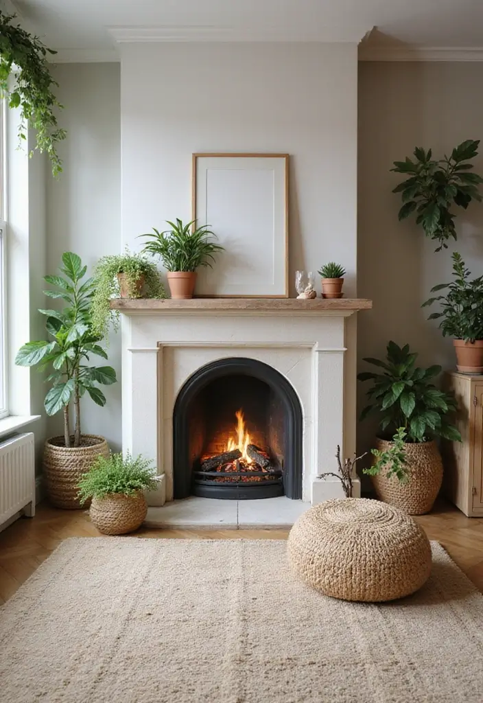 26+ Fireplace Wall Ideas That Feel Warm and Elegant - 25. Biophilic Design Elements