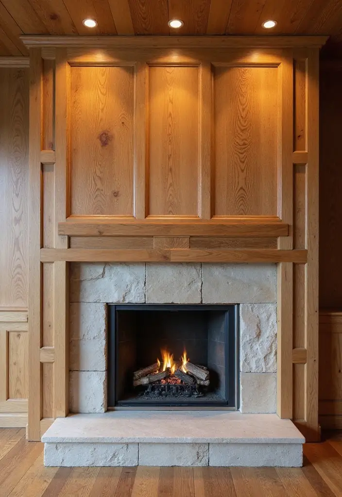 26+ Fireplace Wall Ideas That Feel Warm and Elegant - 4. Natural Wood Paneling