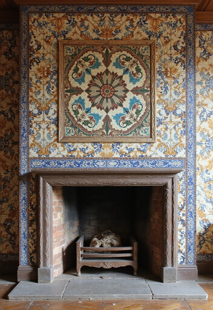 26+ Fireplace Wall Ideas That Feel Warm and Elegant - 9. Vintage Tile Patterns