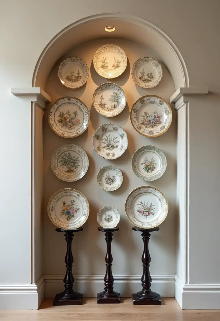 26+ Wall Niche Ideas for Smart Storage and Style - 24. Decorative Plate Display