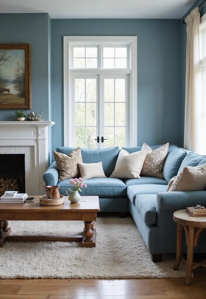 26+ Wall Paint Colors That Inspire Mood and Style - 20. Soft Denim Blue: Cozy and Inviting
