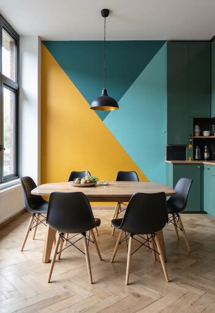 27+ Dining Room Accent Wall Inspirations That Stand Out - 1. Bold Geometric Patterns