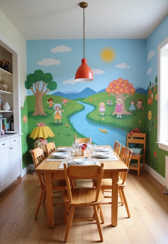 27+ Dining Room Accent Wall Inspirations That Stand Out - 15. Whimsical Painted Murals