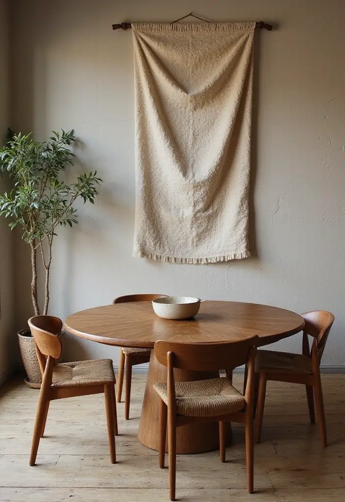 27+ Dining Room Accent Wall Inspirations That Stand Out - 16. Textural Fabrics as Wall Decor
