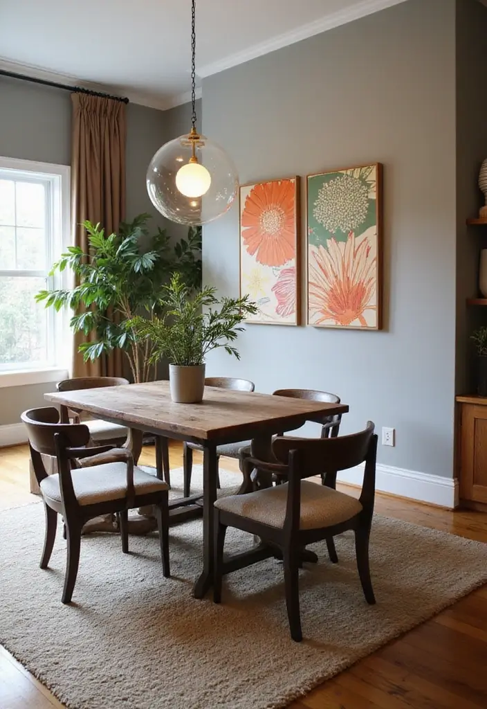 27+ Dining Room Accent Wall Inspirations That Stand Out - 21. Elegant Silk Screen Prints