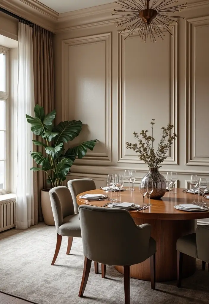 27+ Dining Room Accent Wall Inspirations That Stand Out - 24. Elegant Faux Panelling
