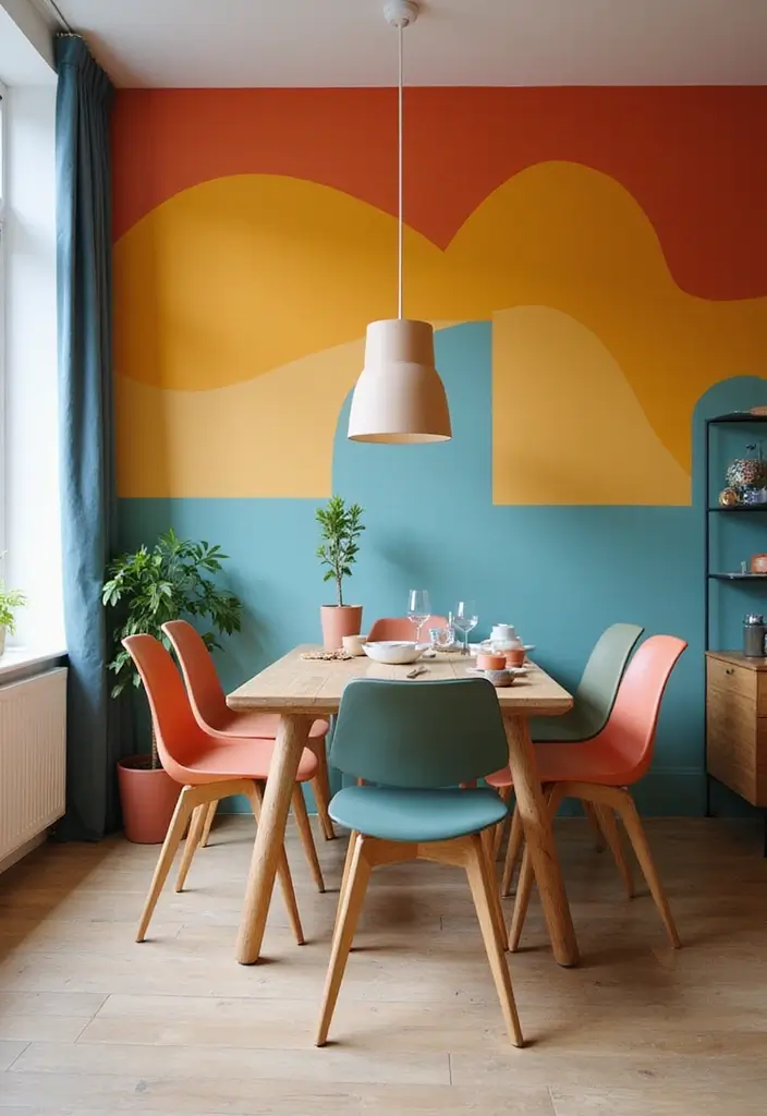 27+ Dining Room Accent Wall Inspirations That Stand Out - 25. Color-Blocked Delight