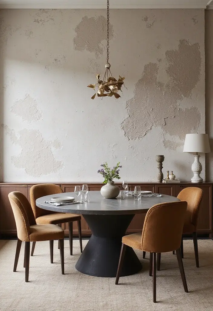 27+ Dining Room Accent Wall Inspirations That Stand Out - 26. Artistic Plaster Finish