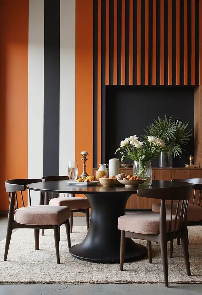 27+ Dining Room Accent Wall Inspirations That Stand Out - 6. Bold Stripes for Drama
