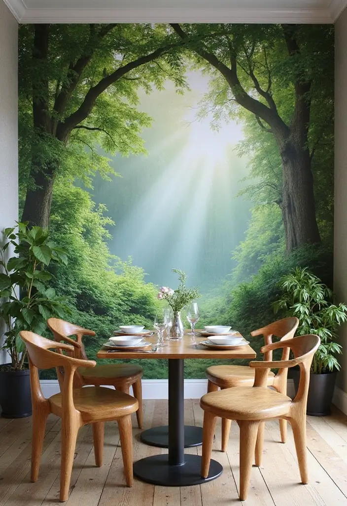 27+ Dining Room Accent Wall Inspirations That Stand Out - 7. Nature-Inspired Mural