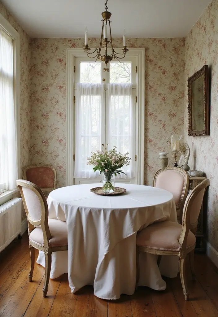 27+ Dining Room Accent Wall Inspirations That Stand Out - 9. Vintage-Inspired Wallpaper