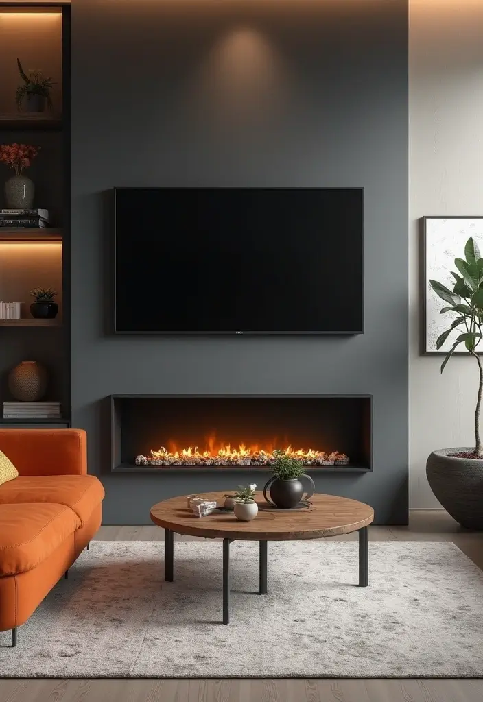 27+ Fireplace TV Wall Inspirations That Look Luxurious - 1. The Sleek Black Frame